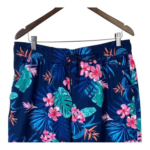 4/$45 MATIX Navy Blue Floral Unlined Hawaiian Swim Shorts size Large - Picture 3 of 6